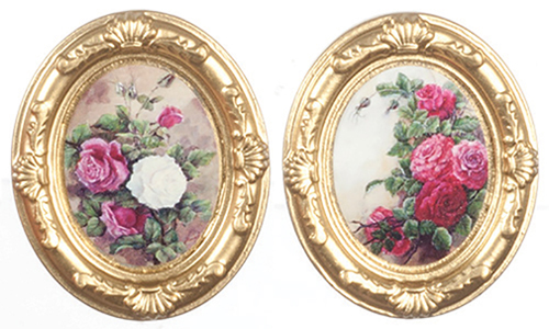 Gold Oval Frames, Flowers, 2 pc.